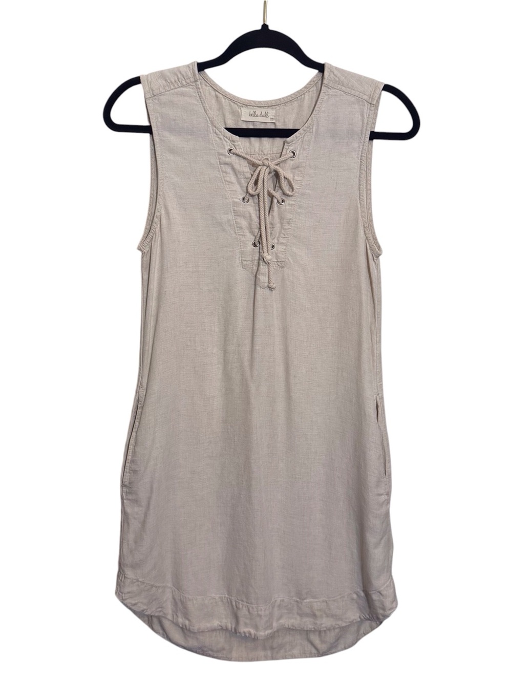 Bella Dahl Size X-Small Cream Linen Blend Lace Up Dress Sleeveless Beach Boho